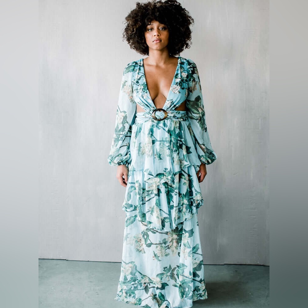 Gardenia Cutout Maxi Ruffle Dress